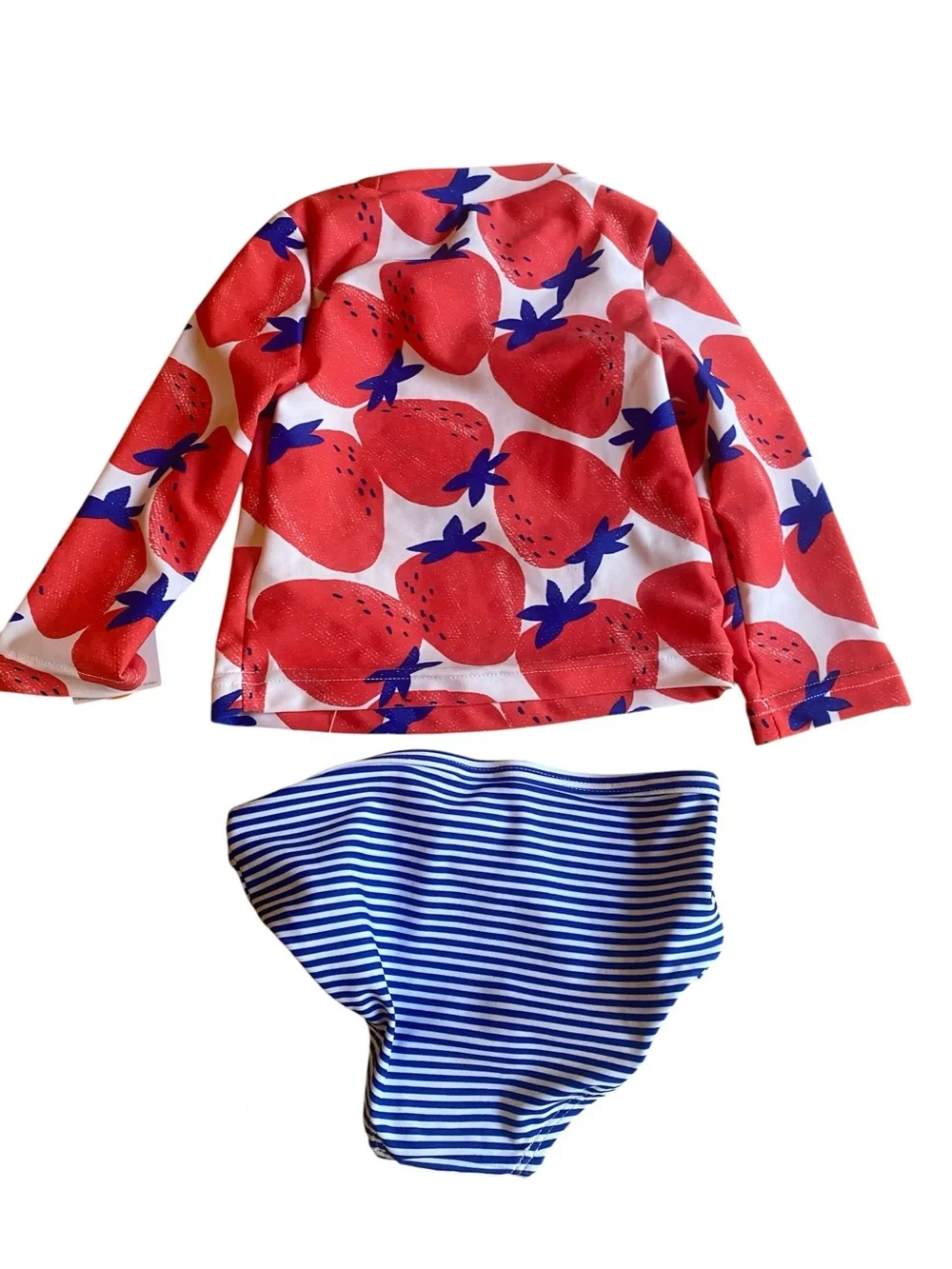 3/$25 Carter's Red Strawberry Print UVF Bikini Set Blue Striped Bottoms Size 12M